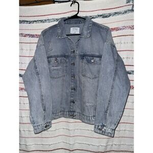 CiSono Women's Distressed Denim Button Jean Jacket Small NWT